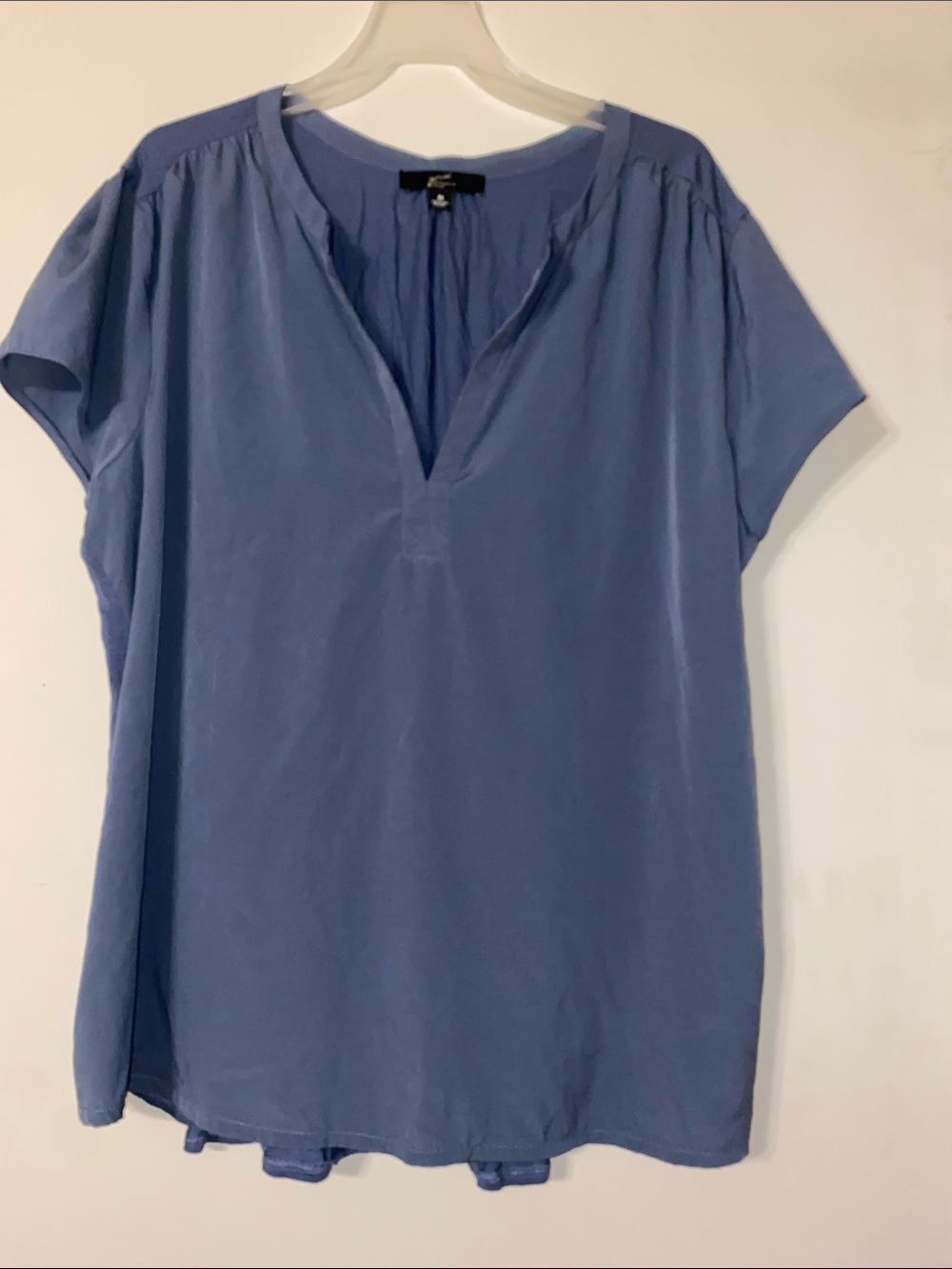 GNW Dusty Blue Short-Sleeve Split-V Neck Blouse